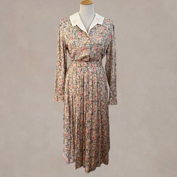 Susan Bristol Dresses & Skirts - Vintage 90s Susan Bristol Floral Rayon Matching Skirt Blouse Set Pink USA 8